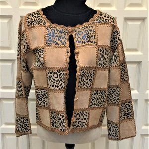 NEW SALE! Patchwork SUEDE LEATHER JACKET, Animal Print, Excellent cond., size L